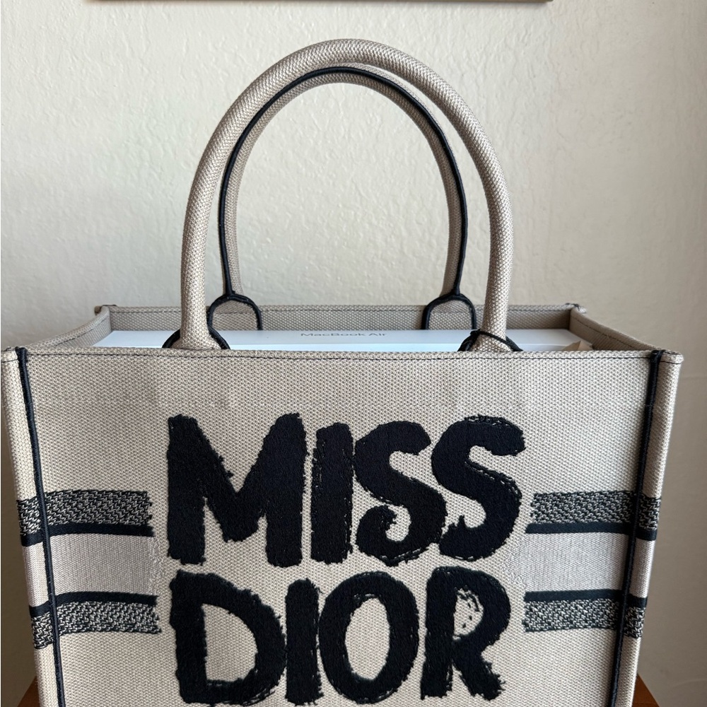 Christian Dior Miss Dior Beige and Black Book Tote Bag Excellent Condition!